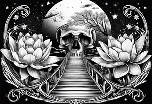 roller coaster track, water lily, daffodils, space and stars, skulls tattoo idea