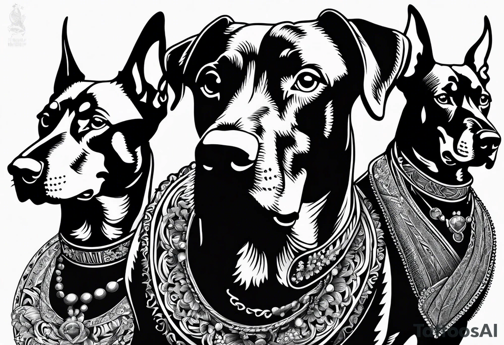 3 barking Dobermans tattoo idea