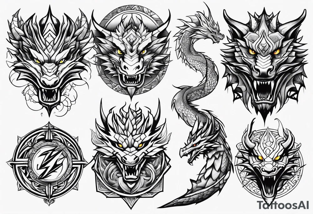 Variety dragons face flash sheet tattoo idea