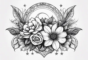 A eternal love flower with the name “Samson” in cursive with moon phases and stars tattoo idea