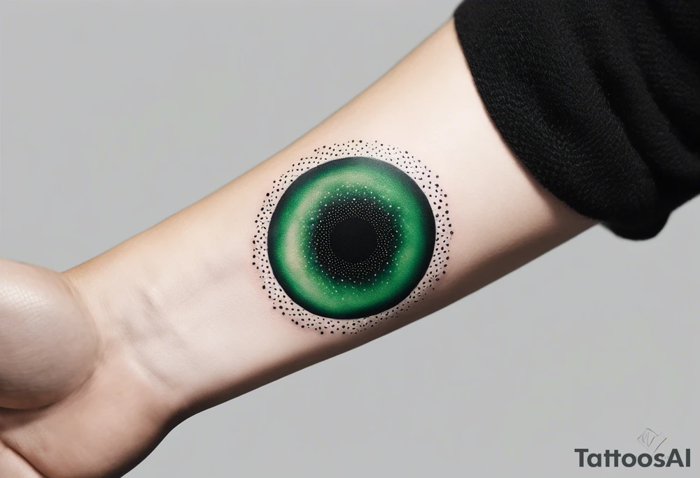 black hole, abstract, green and black, covered from wrist to forearm, fully covered, no borders, blackwork, no people tattoo idea