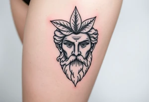 Platos Greek god only his face with a greek leaf on top tattoo idea