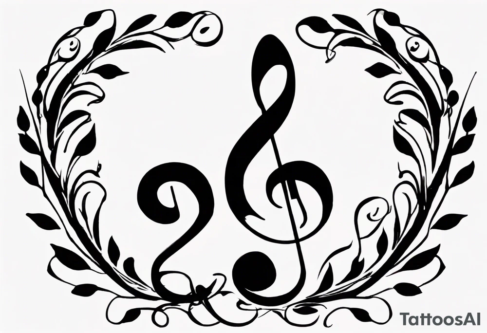 Using a bass clef music staff in the key of Bb, place the notes Bb A Bb Eb in one measure, then F A F in the next. Place a Coda symbol next to the end of the bar of music.
Place the whole peace inside a wreath tattoo idea