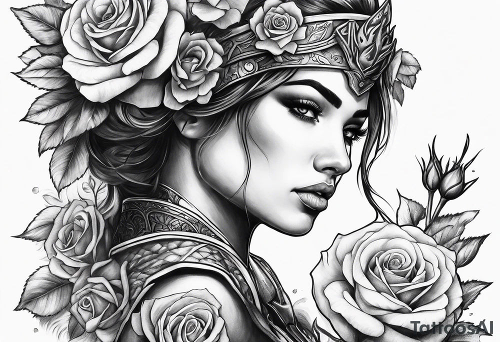 Warrior and roses tattoo idea