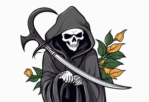 cute grim reaper with scythe and nightshade tattoo idea