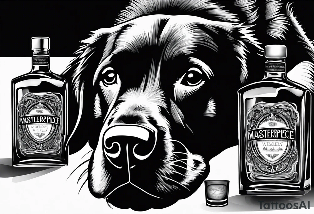 Canadian whiskey and glass and dog tags tattoo idea