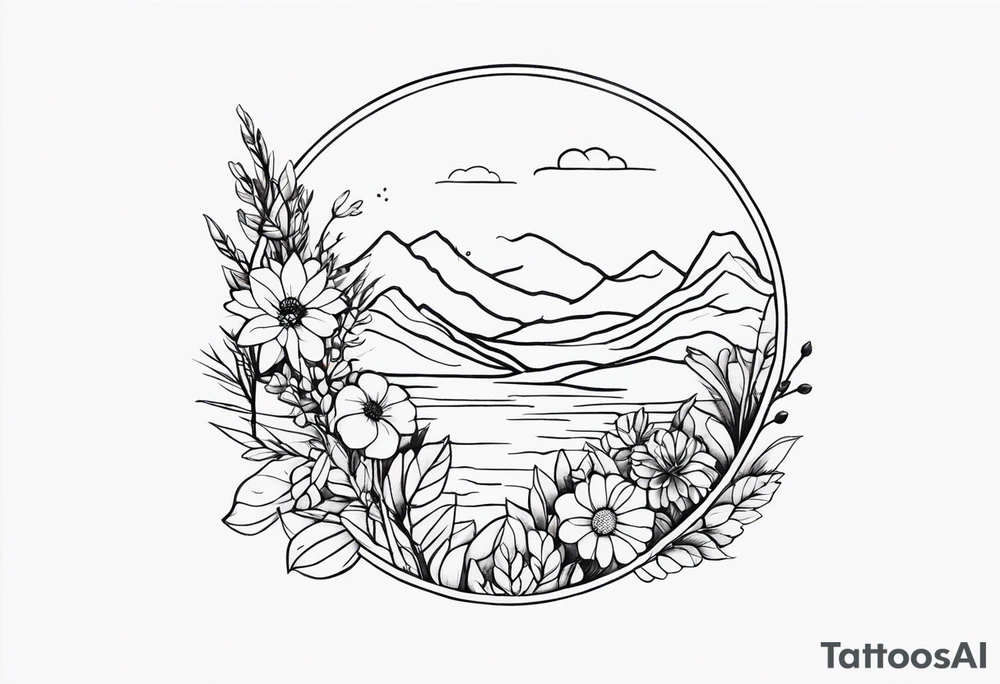 very small minimalist tattoo for female flower or landscape tattoo idea