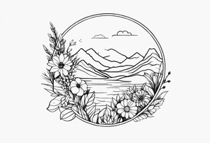 very small minimalist tattoo for female flower or landscape tattoo idea