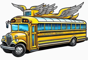 animated school bus with wings tattoo idea