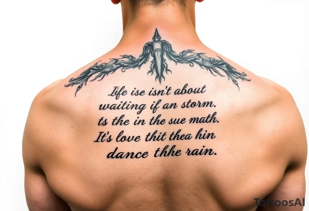 Create a tattoo around “life isn’t about waiting for the storm to pass. It’s about learning to dance in the rain” tattoo idea