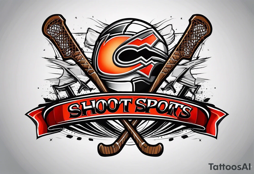 crossed hockey sticks with sports equipment that says "SHOT SPORTS" tattoo idea