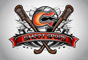 crossed hockey sticks with sports equipment that says "SHOT SPORTS" tattoo idea