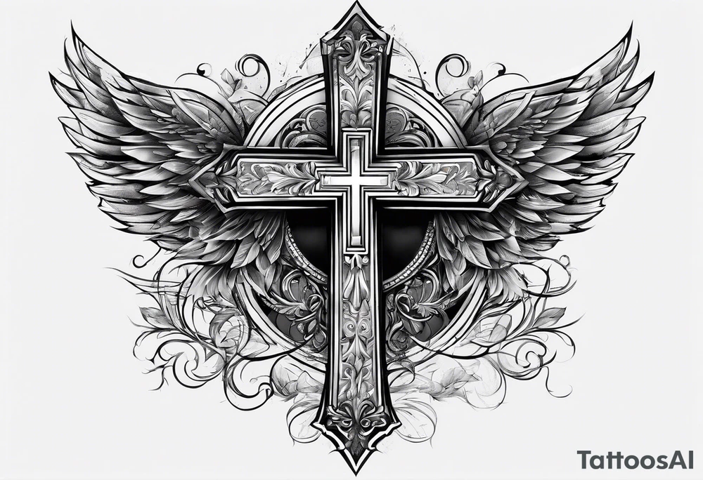 Cross in the middle of wings tattoo idea