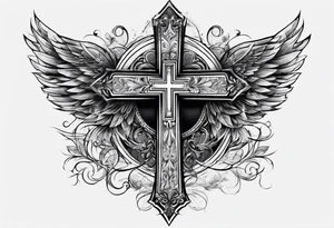 Cross in the middle of wings tattoo idea