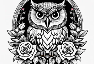 An owl, a rose, “but the greatest of these is love” tattoo idea