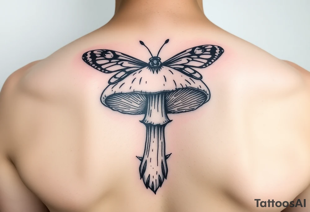 mushroom with butterlys above it tattoo idea
