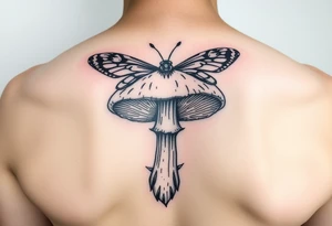 mushroom with butterlys above it tattoo idea
