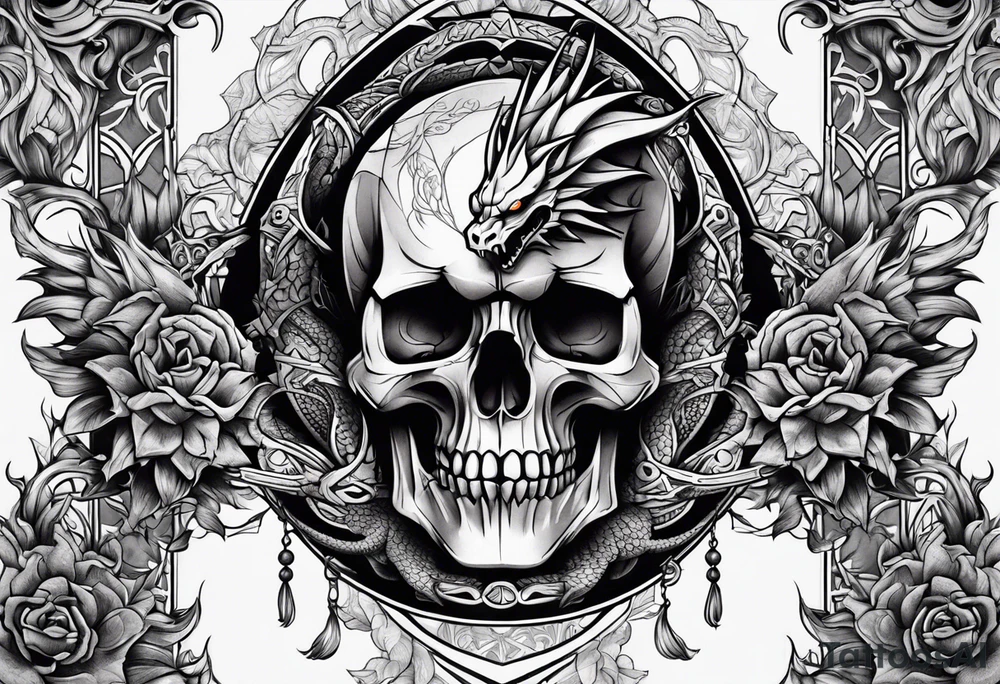Dark skull and dragon tattoo idea
