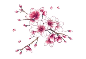 delicate cherry blossoms swirling in spring breeze with petals tattoo idea