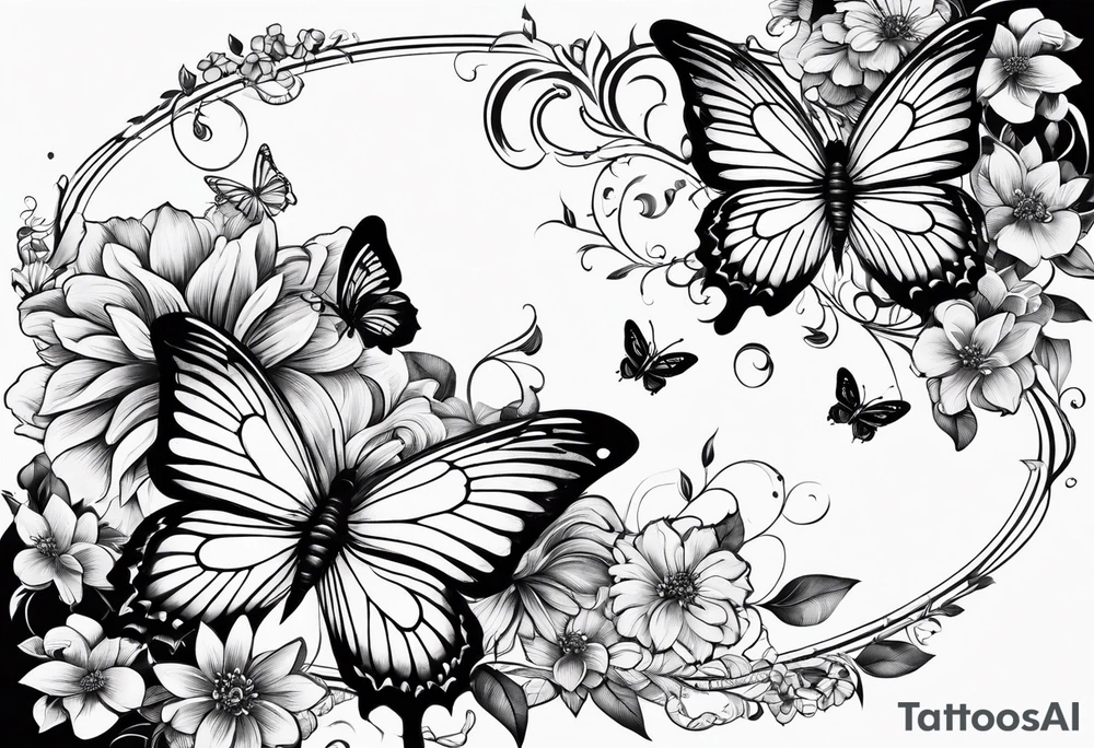 floral design with butterflies & filigree tattoo idea