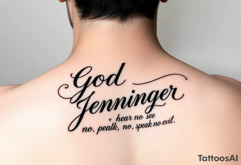 do a username god one with my grandma name Jennifer in cursive with a hear no evil see no speak no evil on my forearm tattoo idea