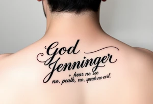 do a username god one with my grandma name Jennifer in cursive with a hear no evil see no speak no evil on my forearm tattoo idea