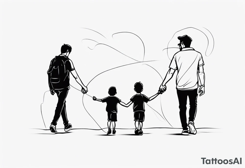 father and son walk away holding hands, one line tattoo idea