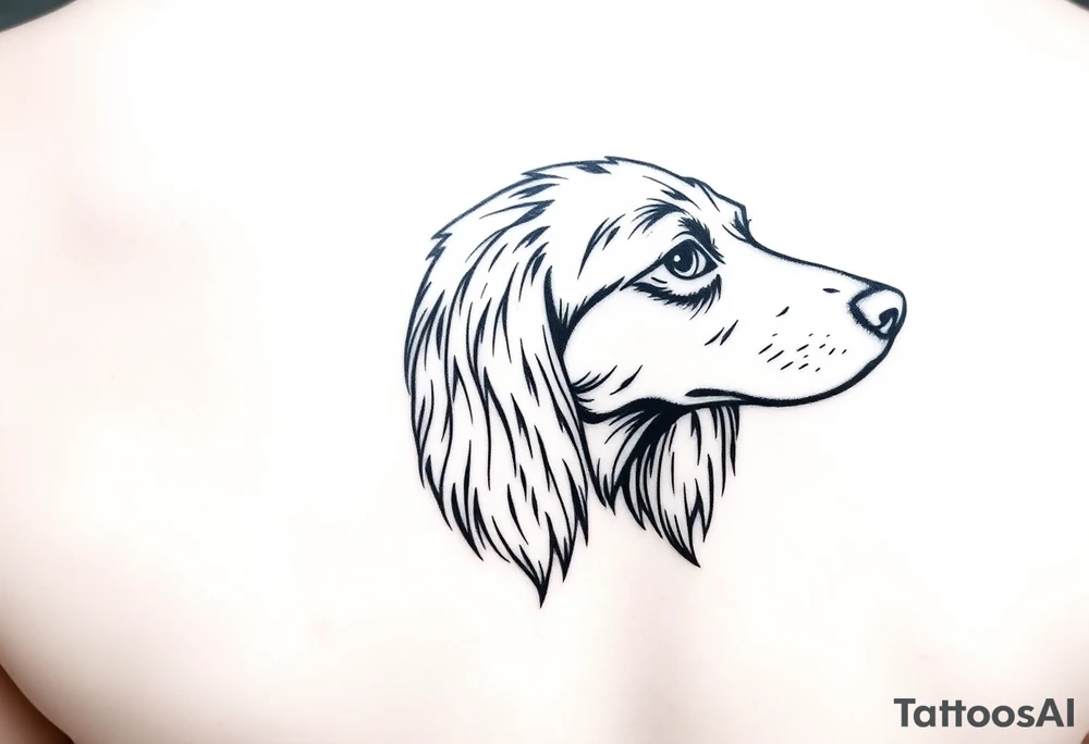 Outline of a long haired dachshund head without eyes tattoo idea