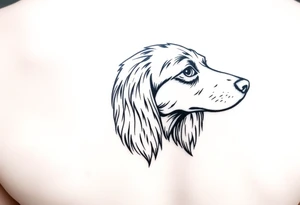 Outline of a long haired dachshund head without eyes tattoo idea