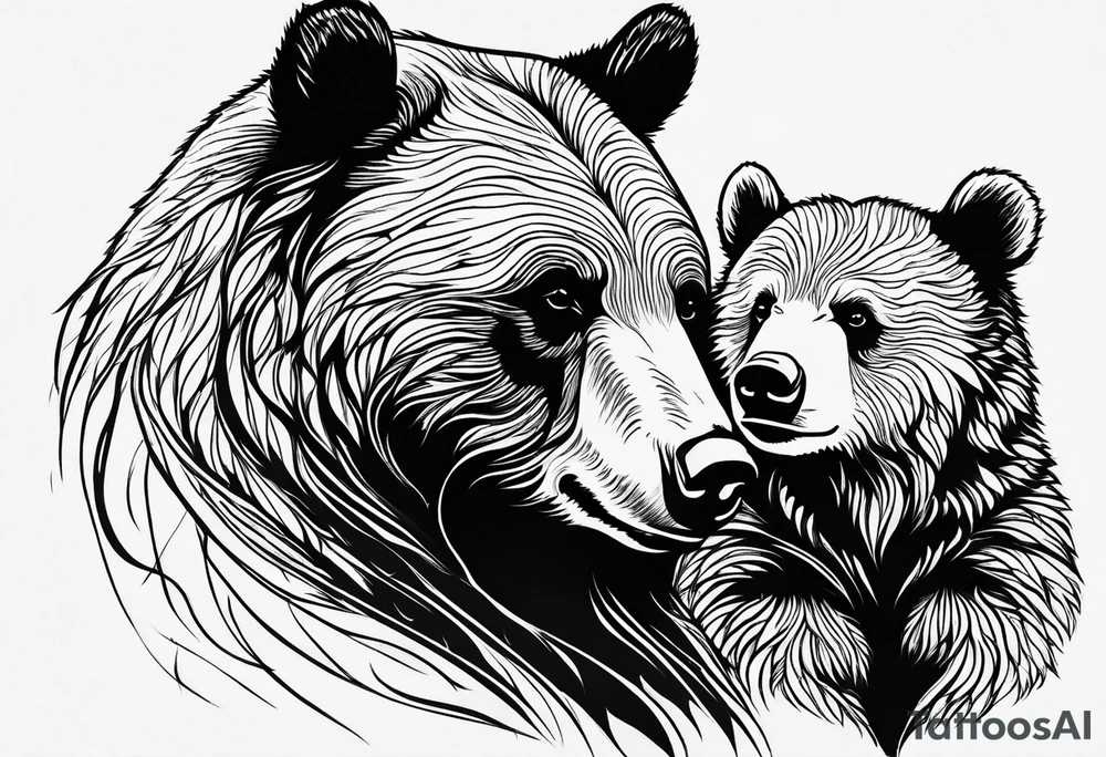 mother bear and cub looking at each other teardrop shaped simple tattoo idea