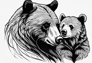 mother bear and cub looking at each other teardrop shaped simple tattoo idea