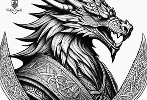 Valhalla sword shield dragon axe Valknut steps tattoo idea