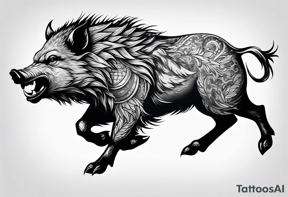 angry boar front tattoo idea