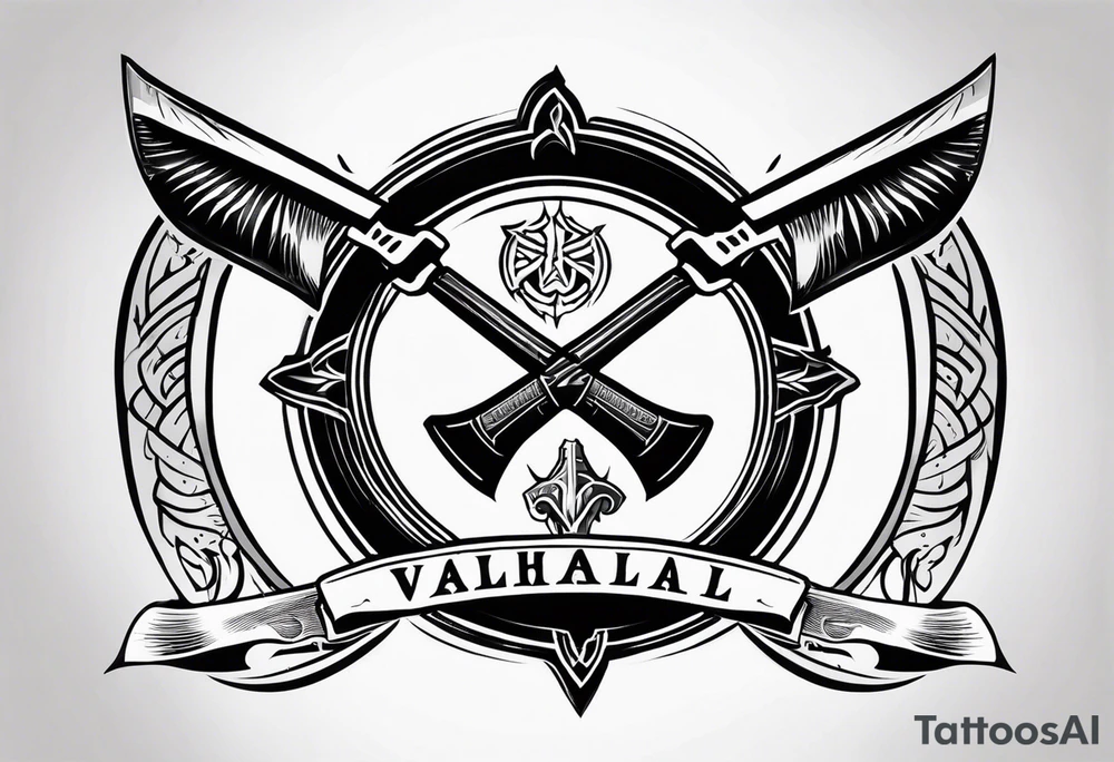 Valhalla sword shield axe tattoo idea