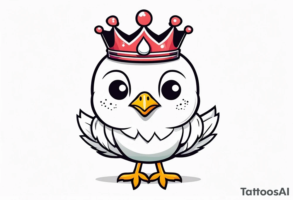 small cute cartoon chicken with small crown on the head tattoo idea