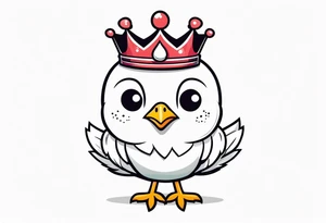 small cute cartoon chicken with small crown on the head tattoo idea