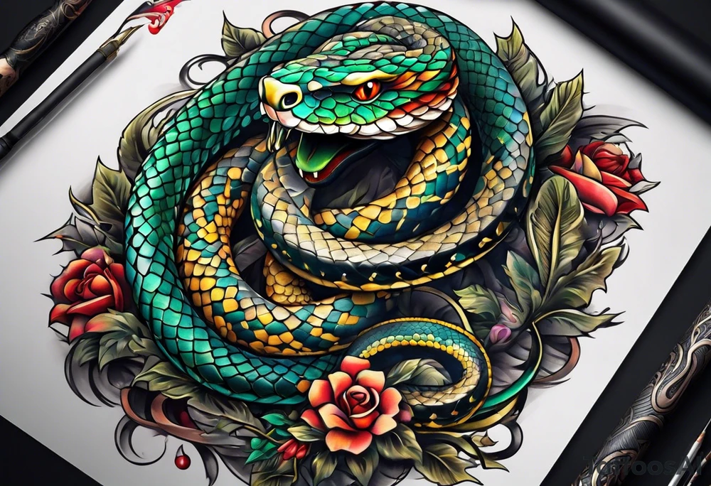 snake wrapping around broadsword tattoo idea