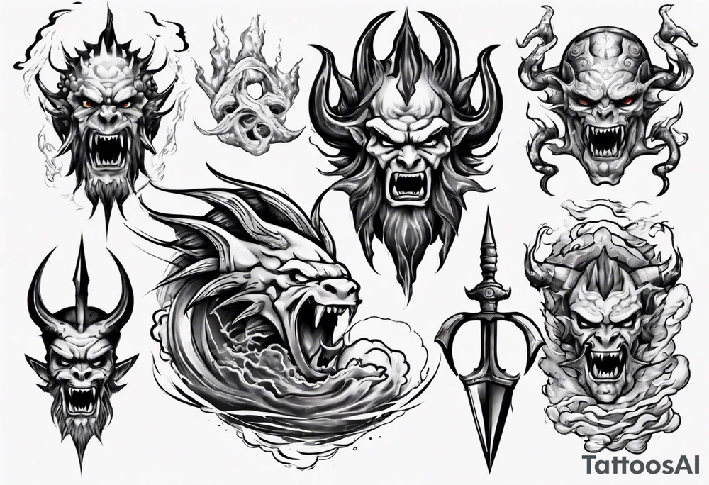 ocean gods thunder aggressive tattoo idea