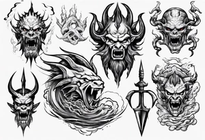 ocean gods thunder aggressive tattoo idea