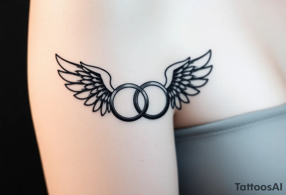 two wedding rings combined with angel wings tattoo idea