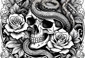 Snakes, skulls, and flowers tattoo idea