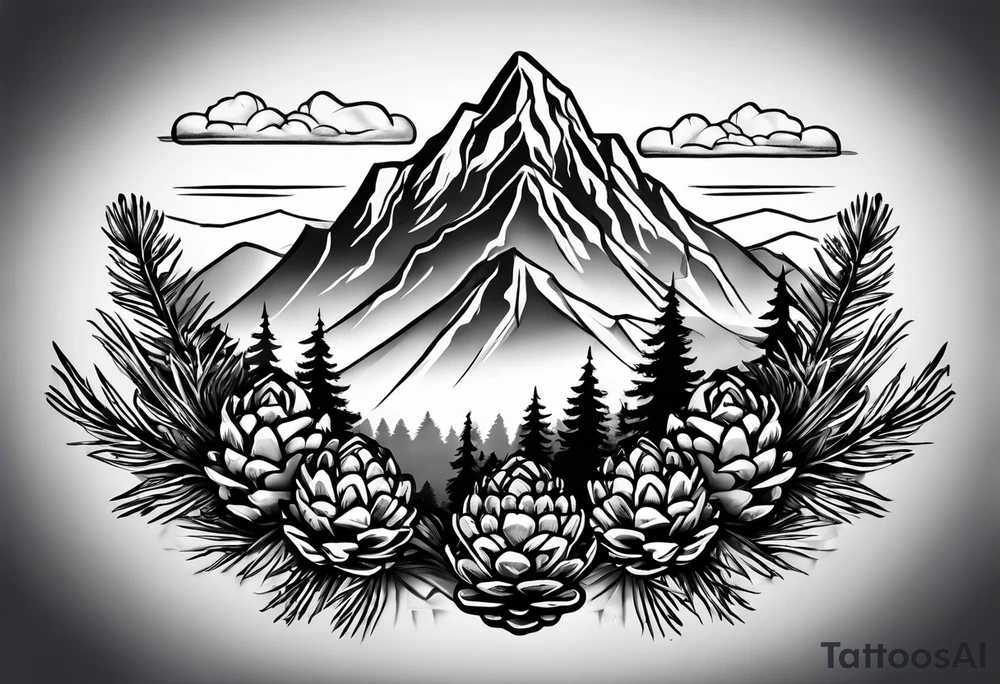 Pinecone transforming to mountains tattoo idea