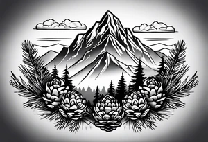 Pinecone transforming to mountains tattoo idea