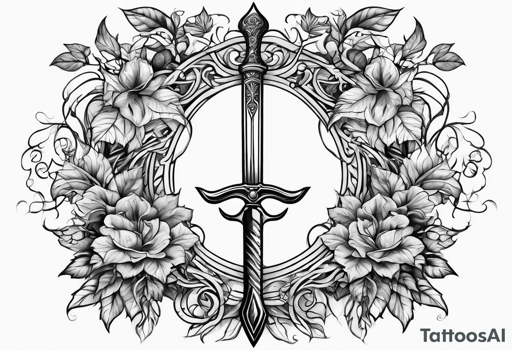 Leafy vines with sword tattoo idea