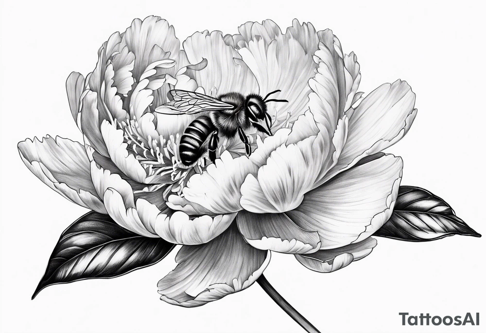 red peony with bee tattoo idea