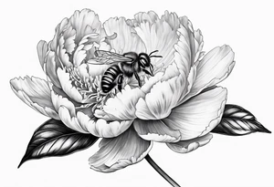 red peony with bee tattoo idea