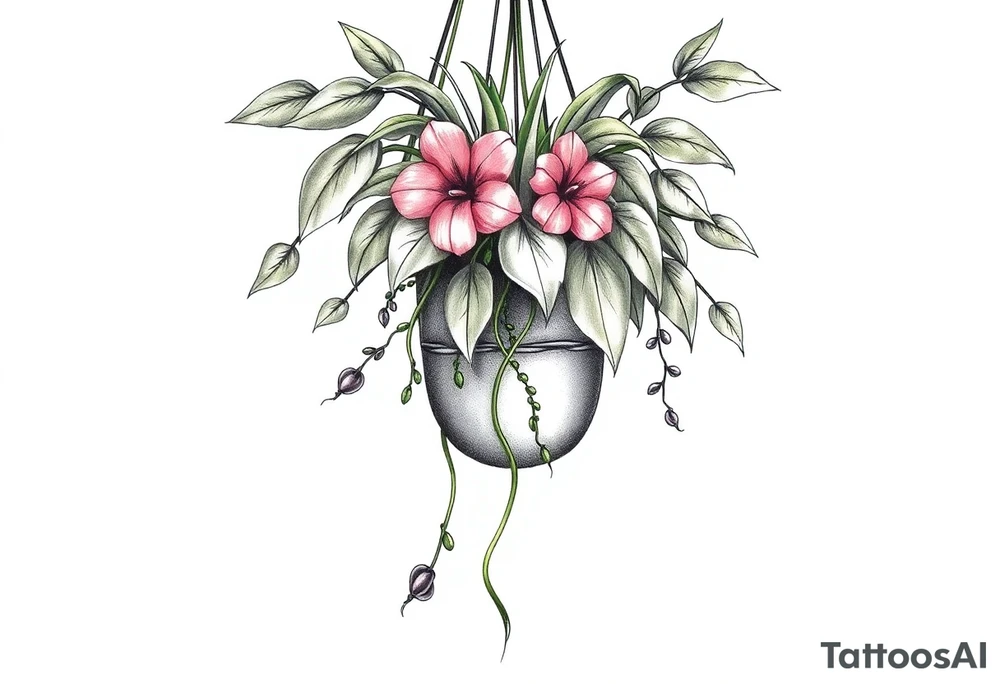 hanging plant with date tattoo idea