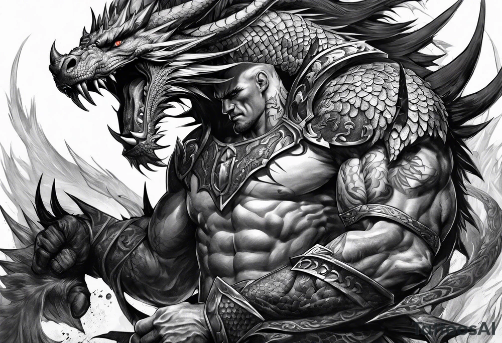 barbarian fighting dragon tattoo idea