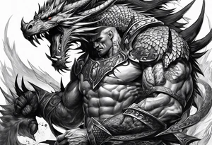 barbarian fighting dragon tattoo idea