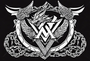 Valhalla sword shield dragon axe Valknut barbed wire chains tattoo idea